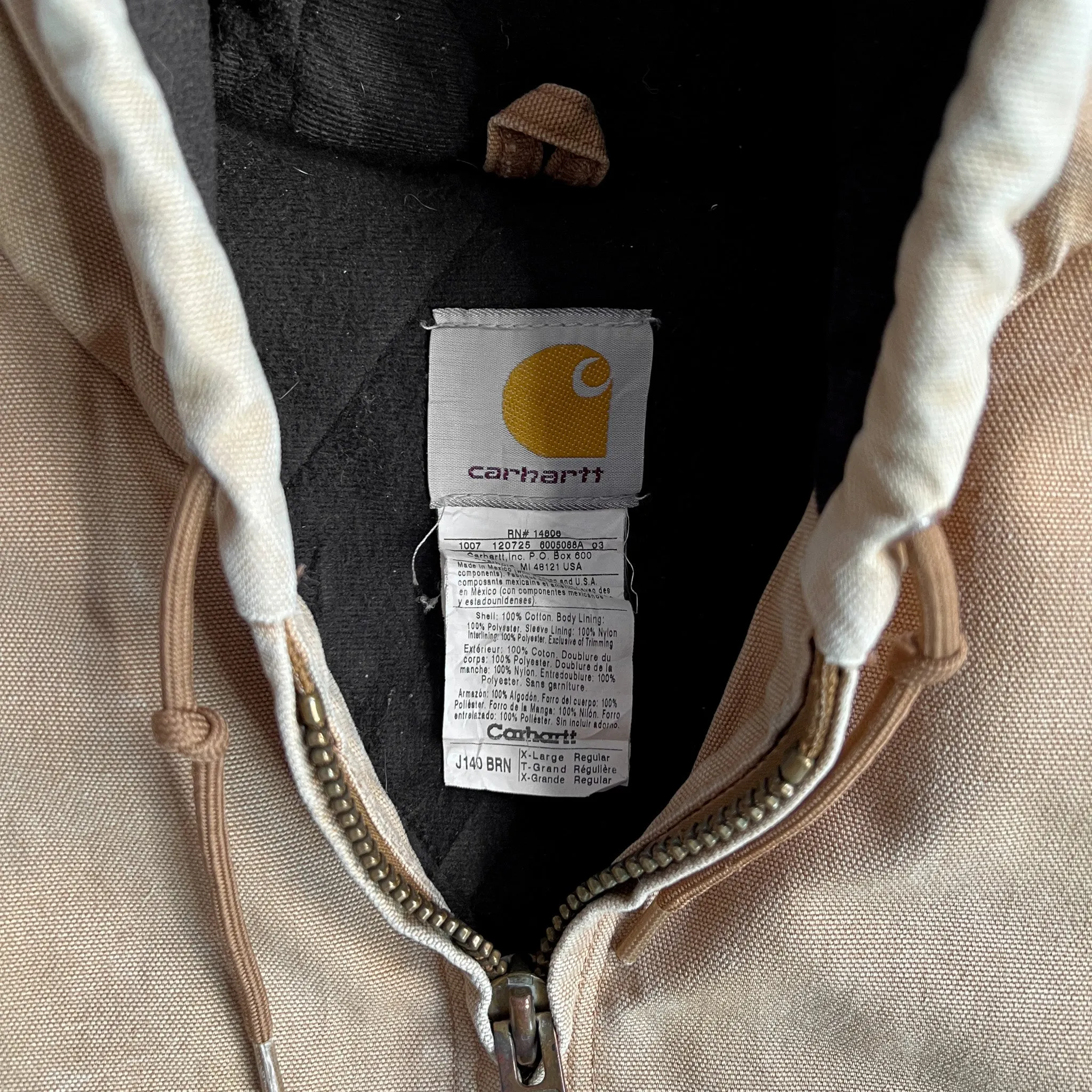 1990s Carhartt Tan Active Hoodie Jacket - XL