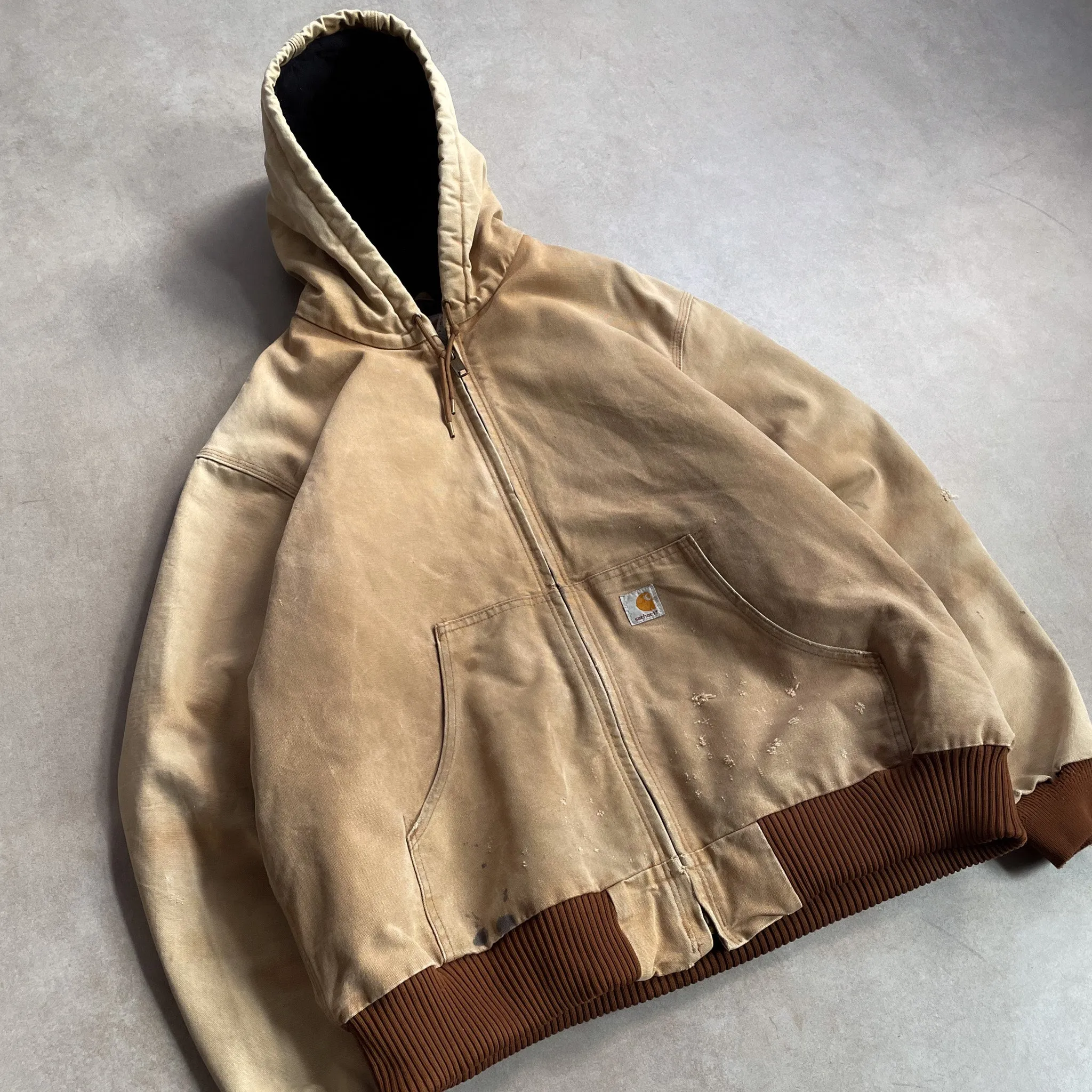 1990s Carhartt Tan Active Hoodie Jacket - XL