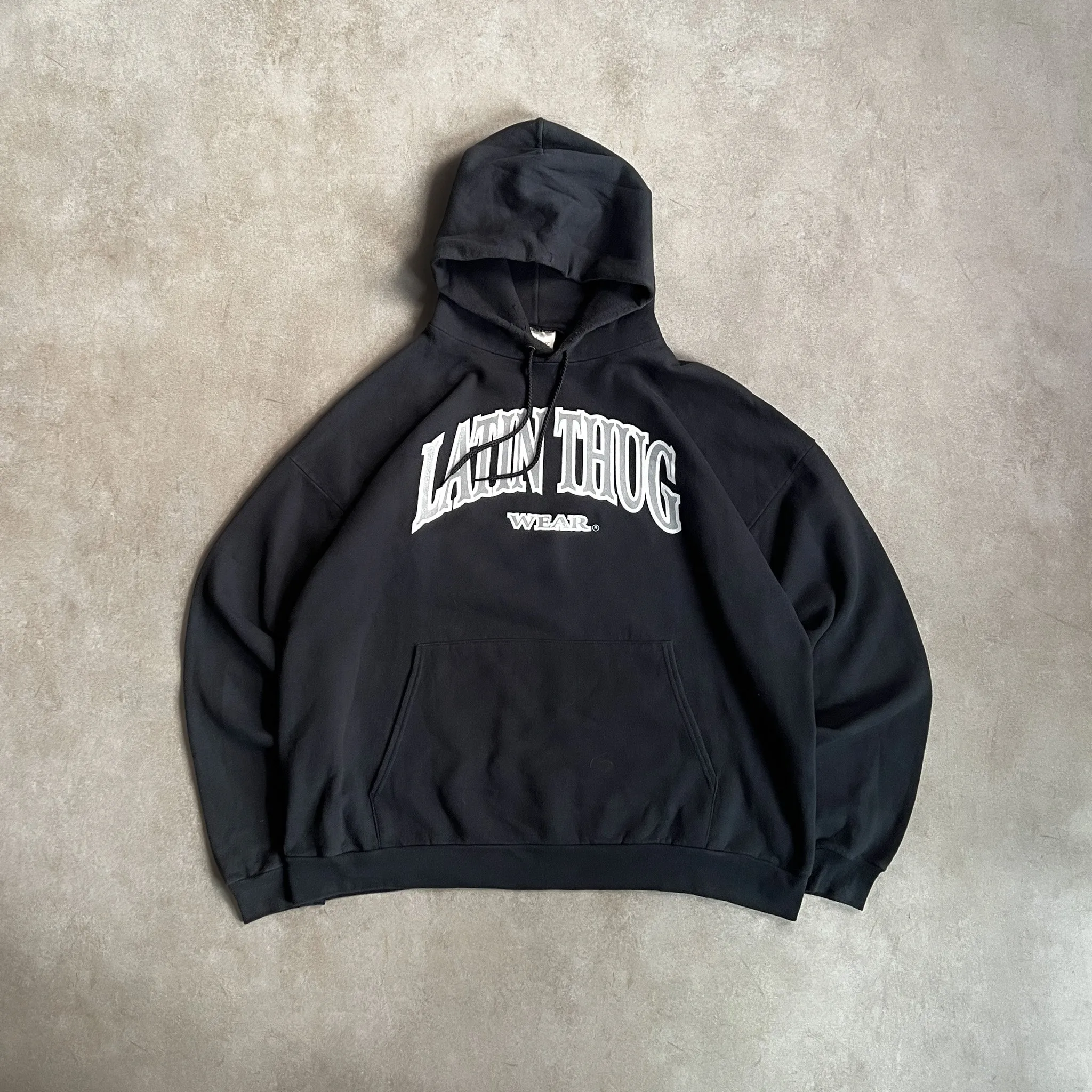 2000s Latin Thug Wear Washed Black Hoodie - XXL