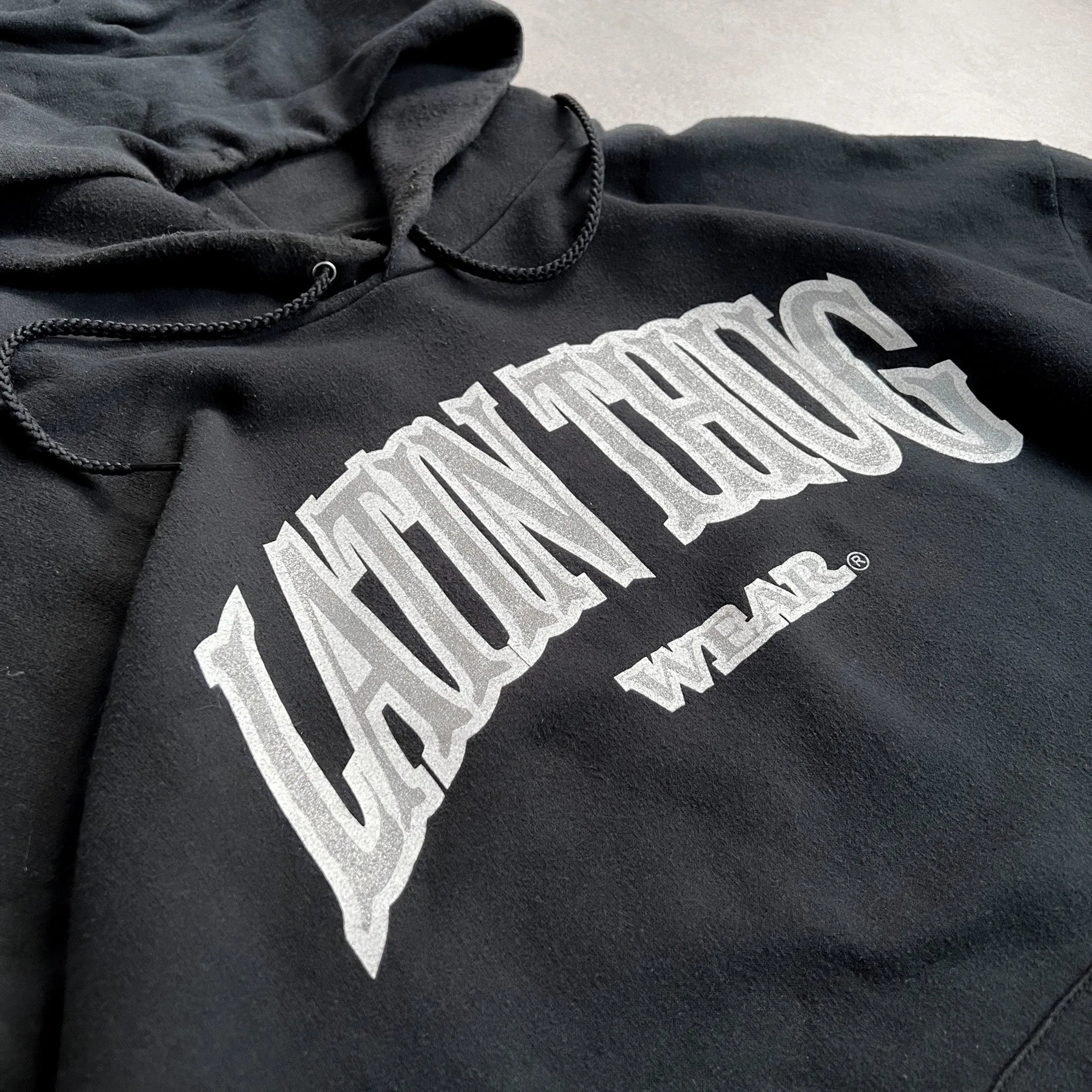 2000s Latin Thug Wear Washed Black Hoodie - XXL