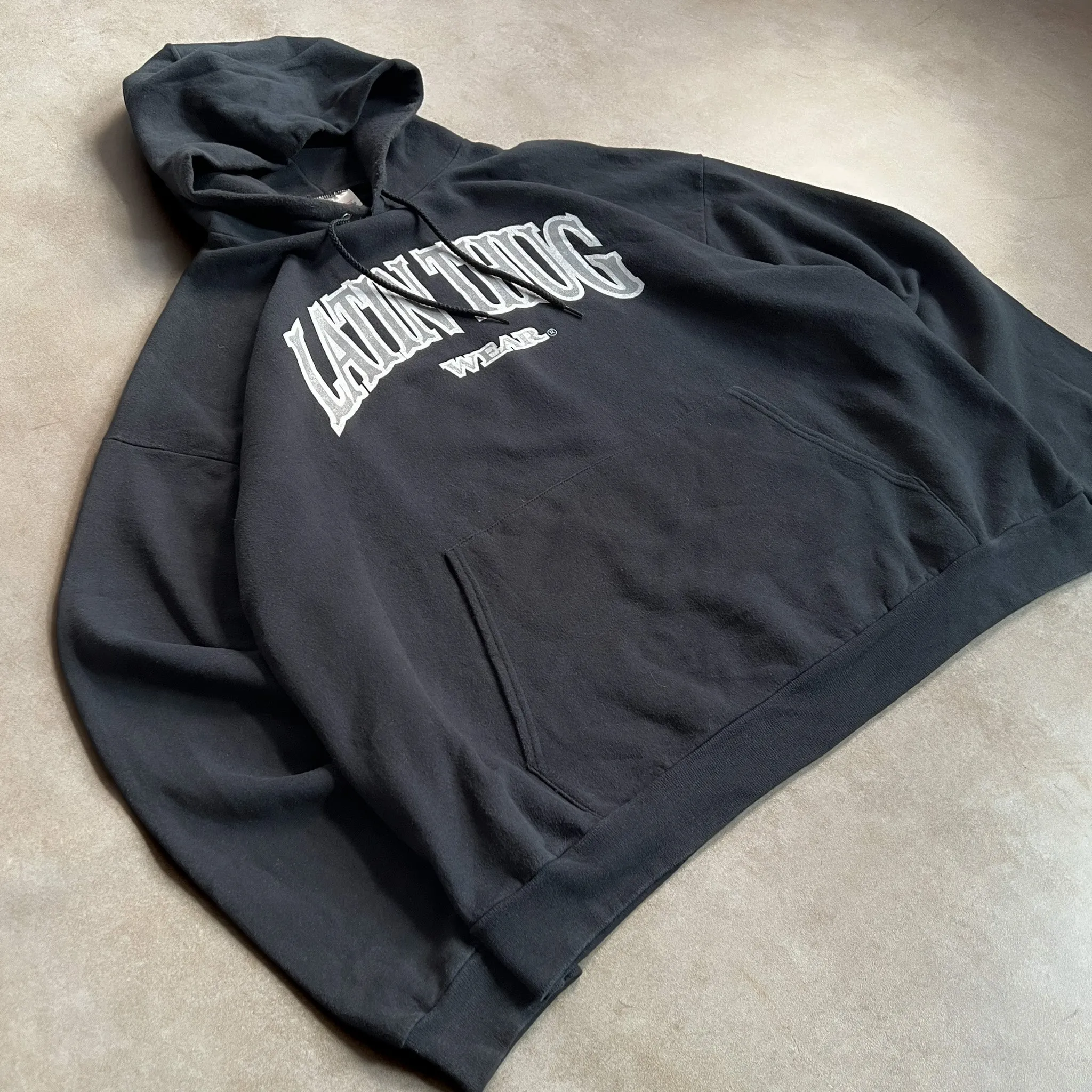 2000s Latin Thug Wear Washed Black Hoodie - XXL