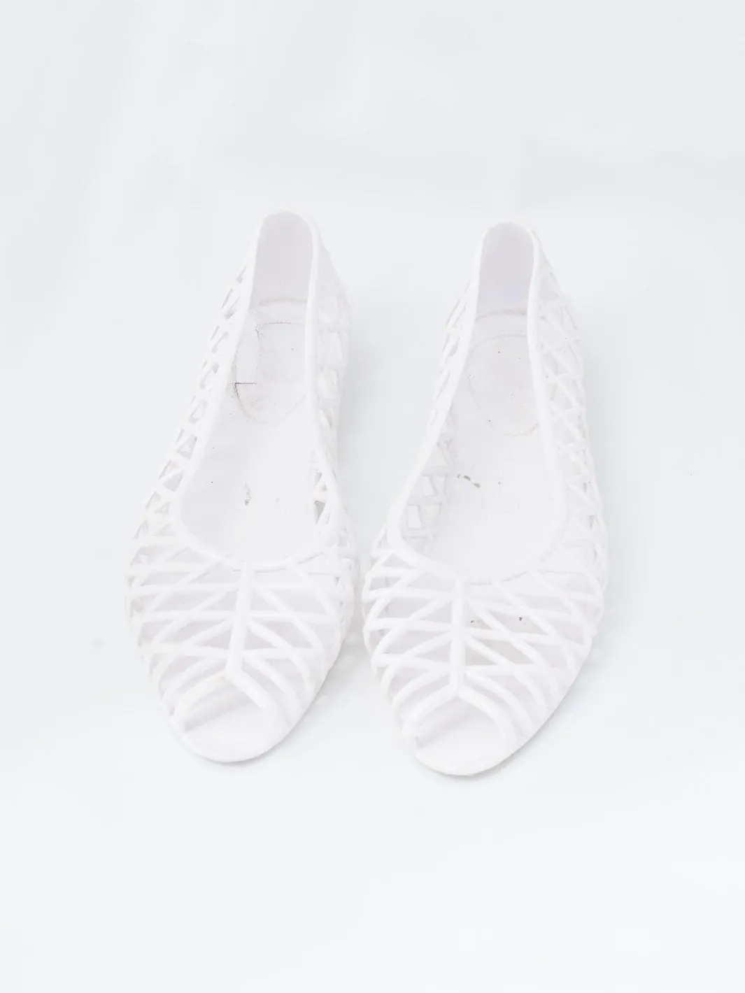 2010 American Apparel white rubber open toe ballet flats.