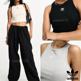 adidas Crew Neck Ribbed Plain Cotton Logo Tanks & Camisoles