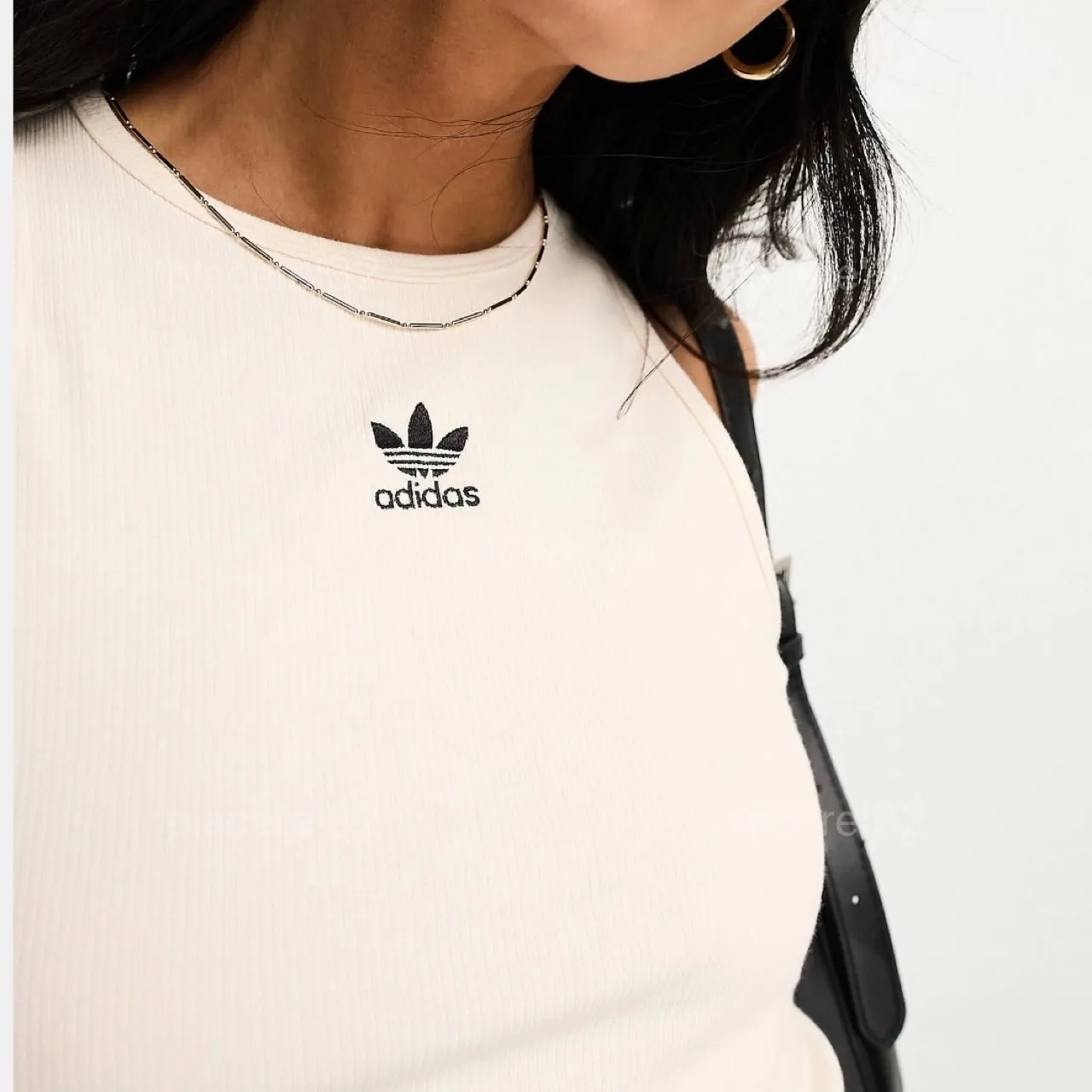 adidas Crew Neck Ribbed Plain Cotton Logo Tanks & Camisoles