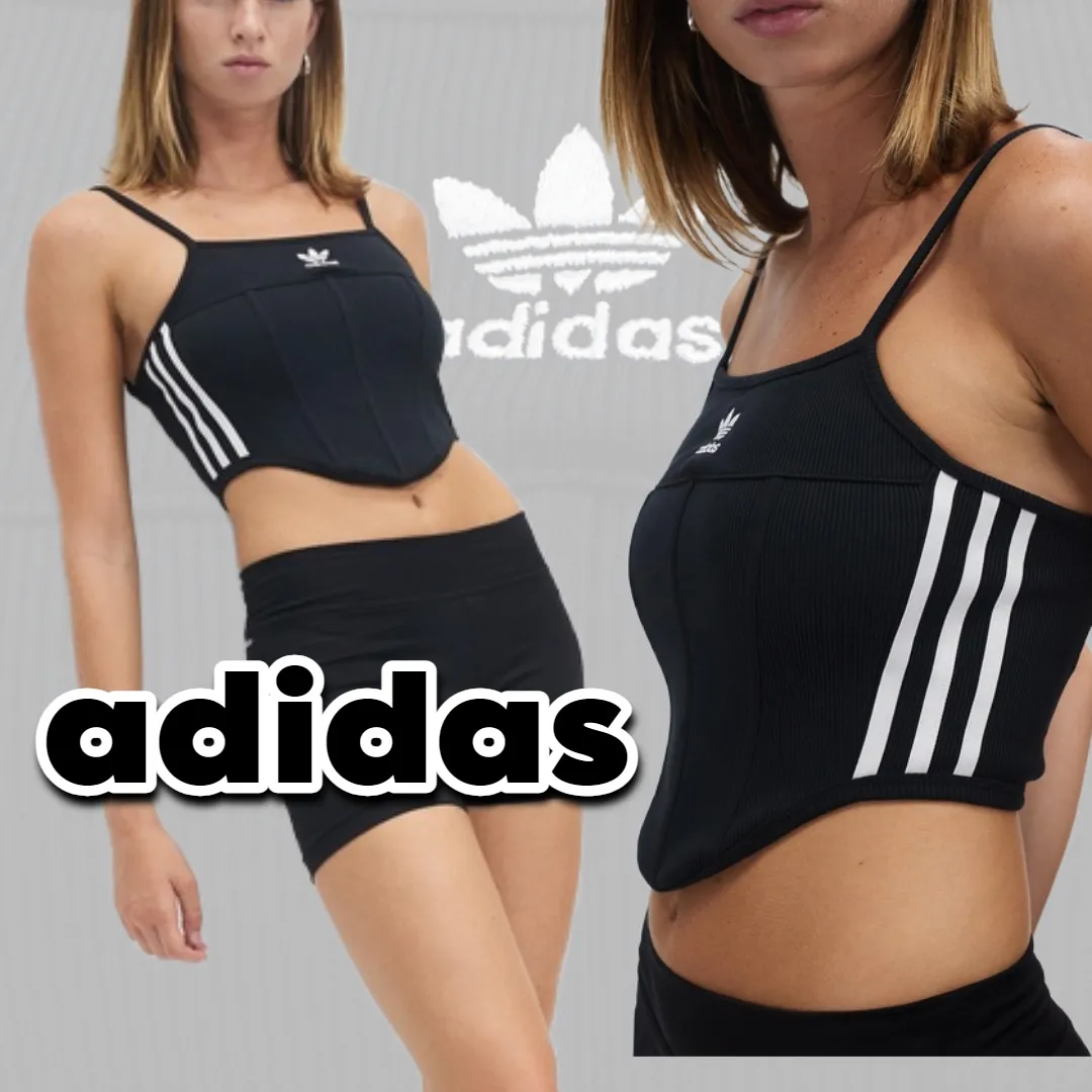 adidas Stripes Rib Cotton Logo Tanks Camisoles