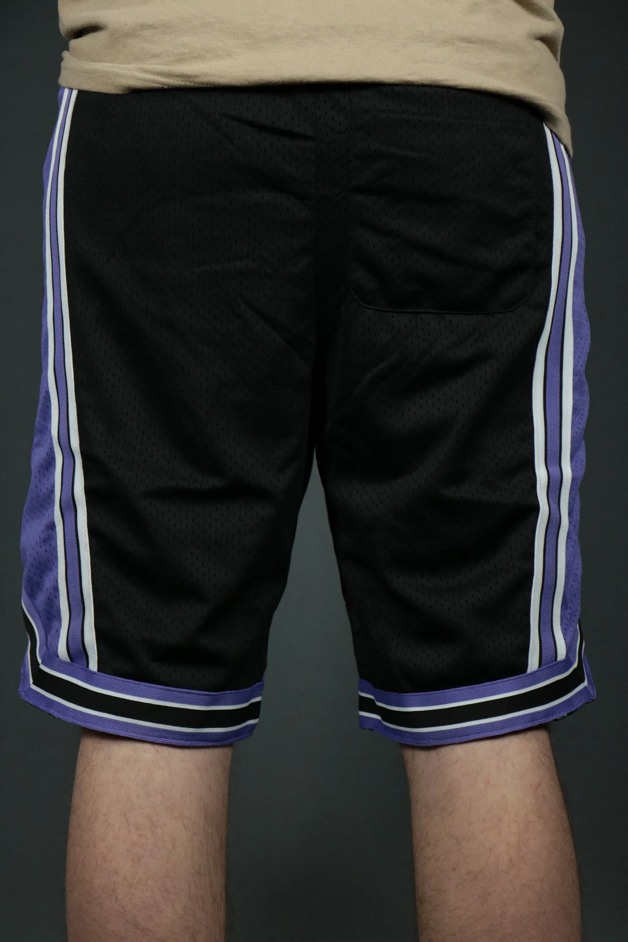 Air Jordan 1 Low Court Purple Black Purple Sacramento Zipper Shorts - Men's Mesh Basketball Shorts with Zipper Pockets