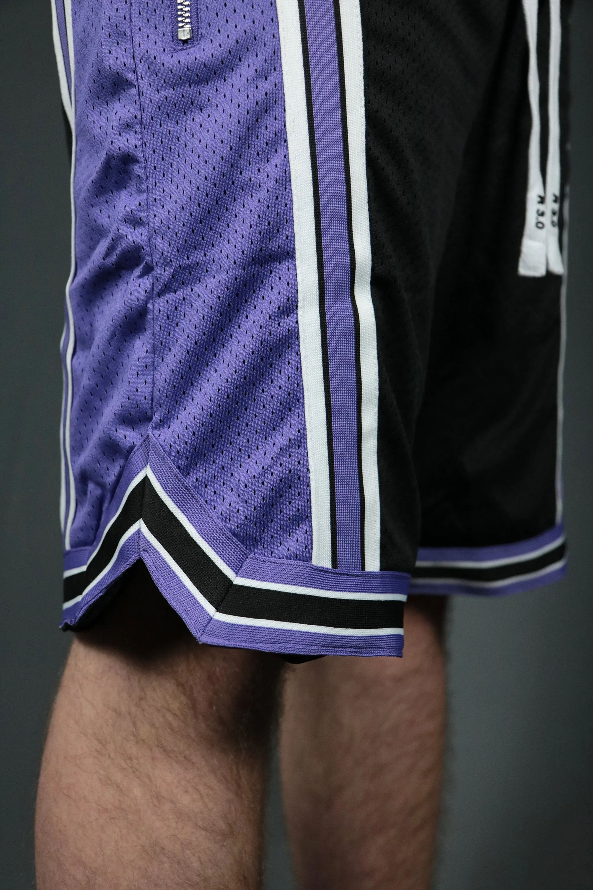 Air Jordan 1 Low Court Purple Black Purple Sacramento Zipper Shorts - Men's Mesh Basketball Shorts with Zipper Pockets