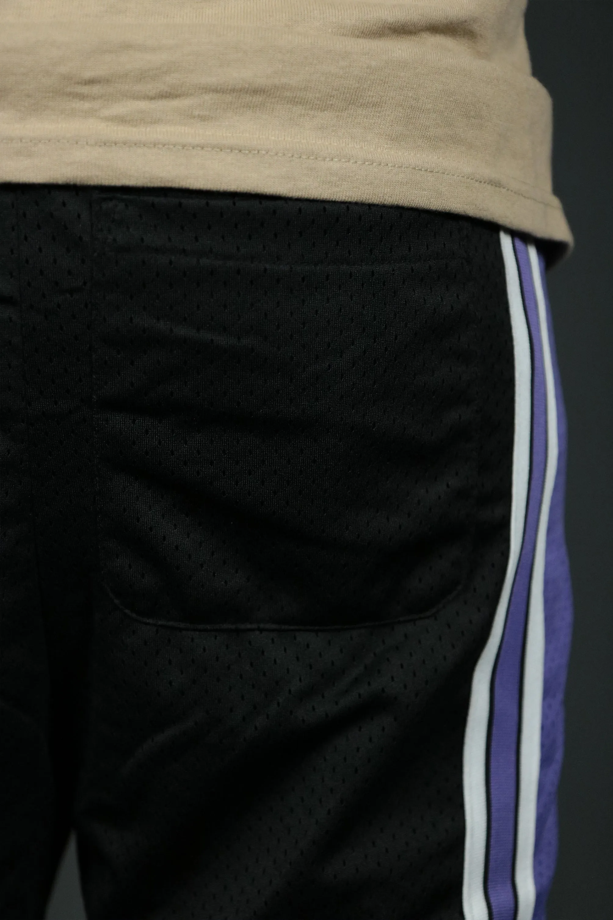 Air Jordan 1 Low Court Purple Black Purple Sacramento Zipper Shorts - Men's Mesh Basketball Shorts with Zipper Pockets