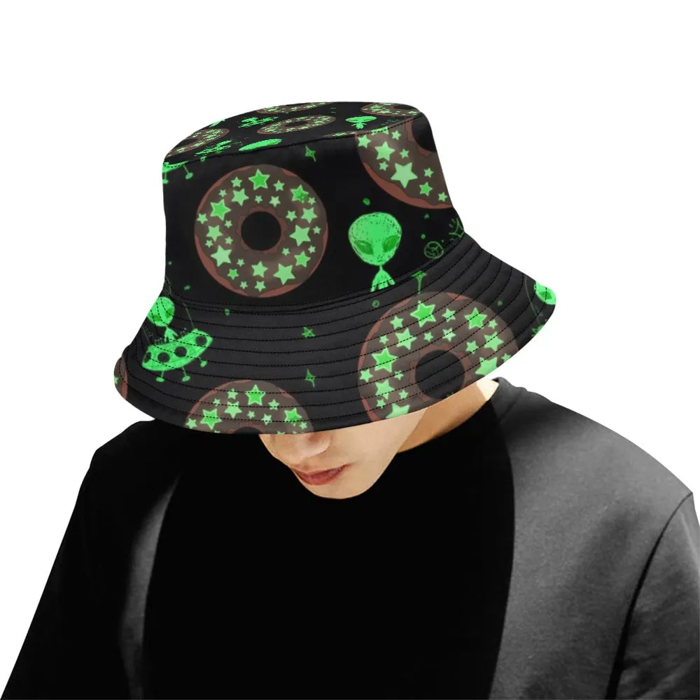 Alien Space Donut Bucket Hat: Galaxy-themed Donut Hat for Extraterrestrial Enthusiasts.