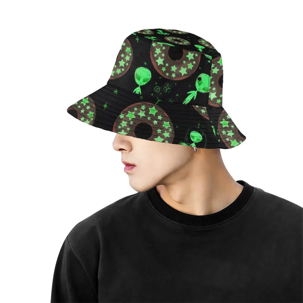 Alien Space Donut Bucket Hat: Galaxy-themed Donut Hat for Extraterrestrial Enthusiasts.