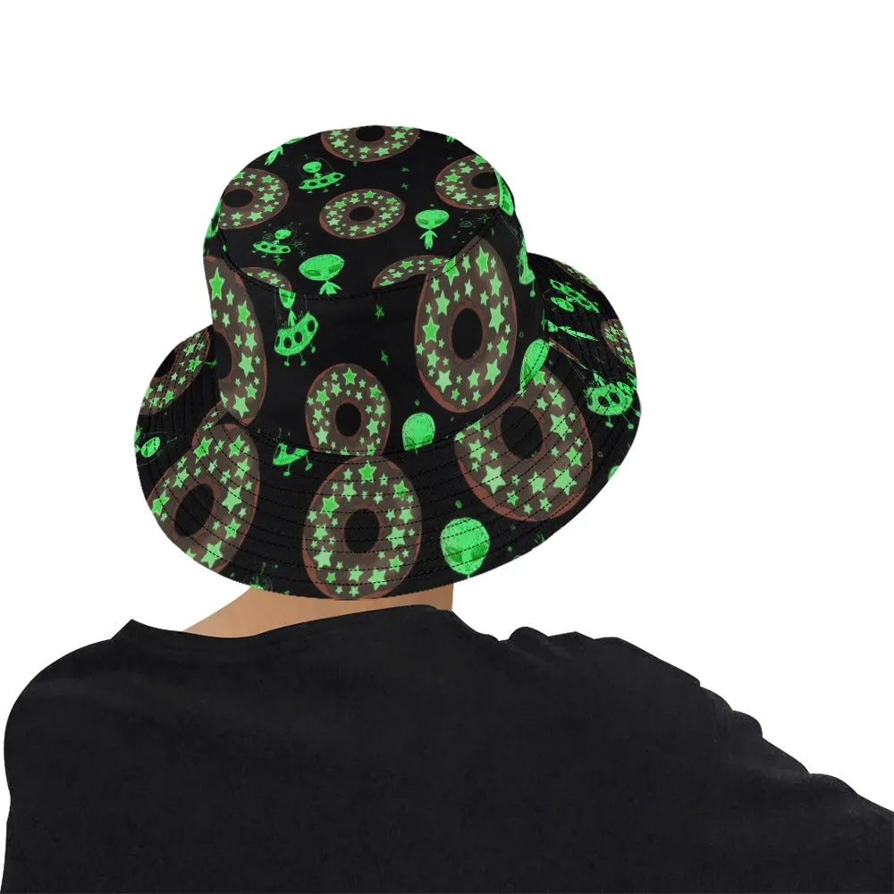 Alien Space Donut Bucket Hat: Galaxy-themed Donut Hat for Extraterrestrial Enthusiasts.