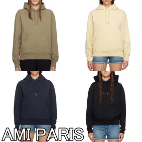 AMI PARIS Cotton Logo Hoodies & Sweatshirts with Ribbed Long Sleeves