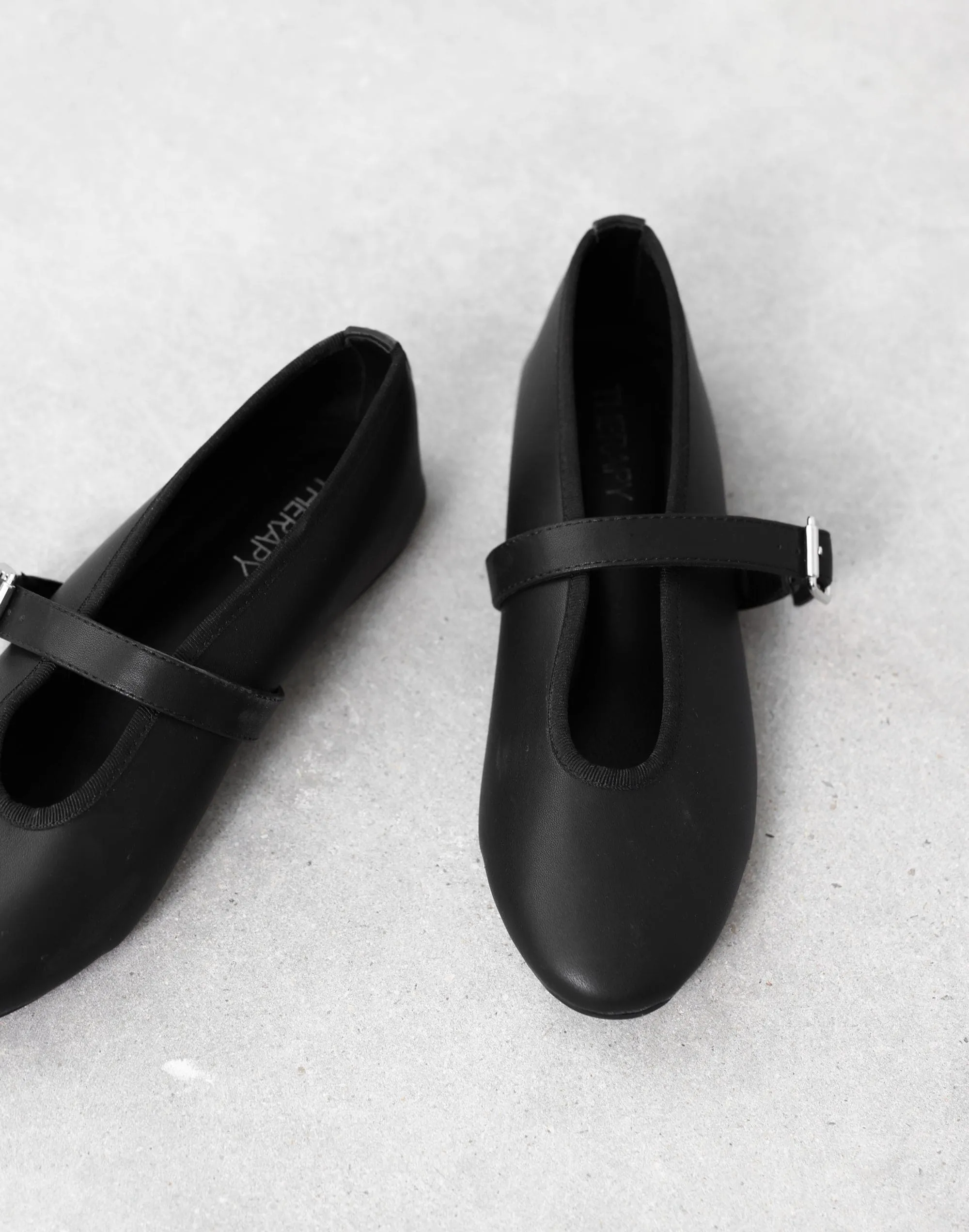 Amina Ballet Flat - Black Smooth PU - Therapy