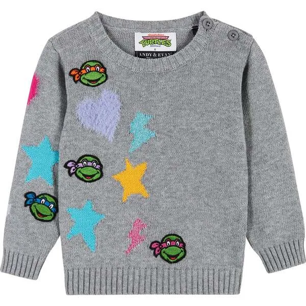 Andy & Evan TMNT® x Andy & Evan® Chenille Heart & Star Sweater Set, Grey