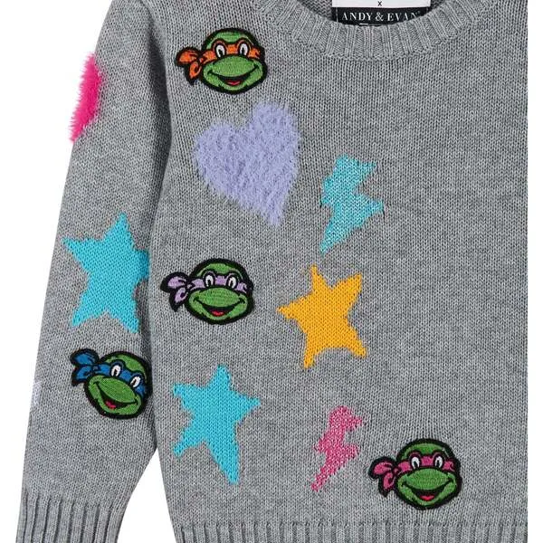 Andy & Evan TMNT® x Andy & Evan® Chenille Heart & Star Sweater Set, Grey