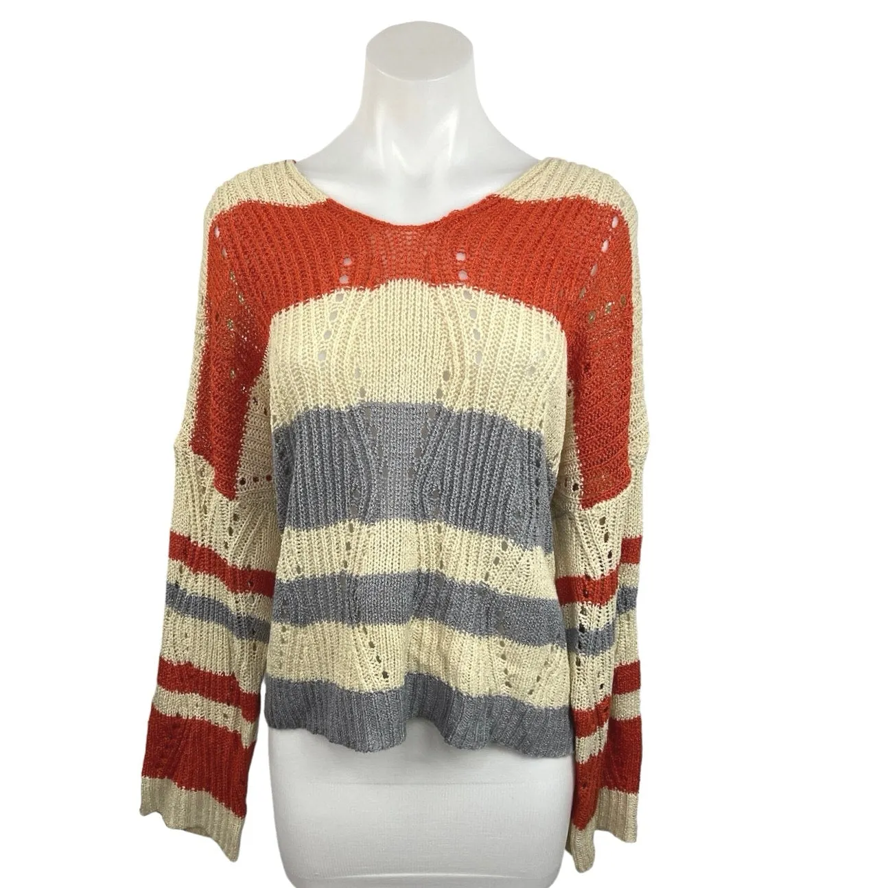 Anthropologie POL Multicolor Striped Knit Hooded Pullover Sweater Top Size L