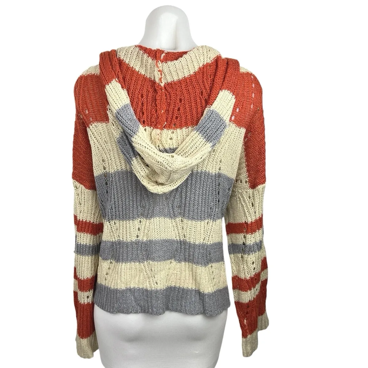 Anthropologie POL Multicolor Striped Knit Hooded Pullover Sweater Top Size L