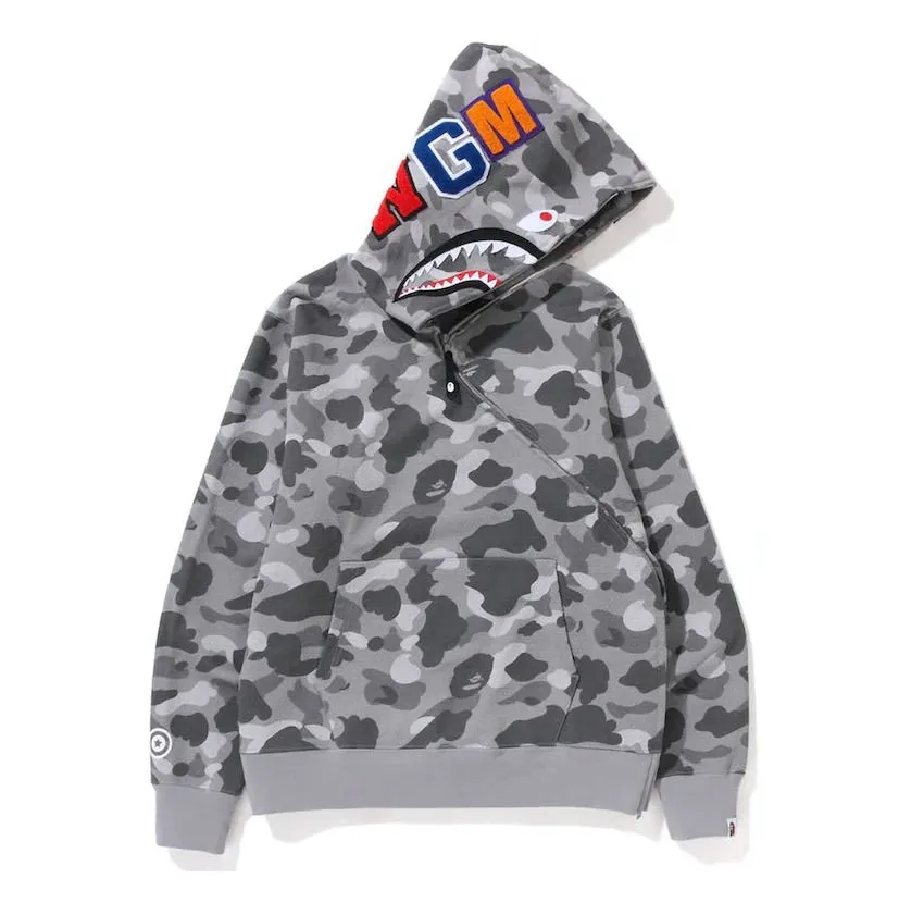 Bape grey honeycomb camo shark full zip hoodie