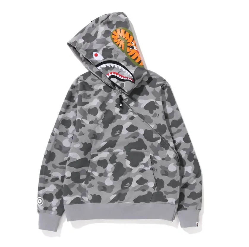 Bape grey honeycomb camo shark full zip hoodie