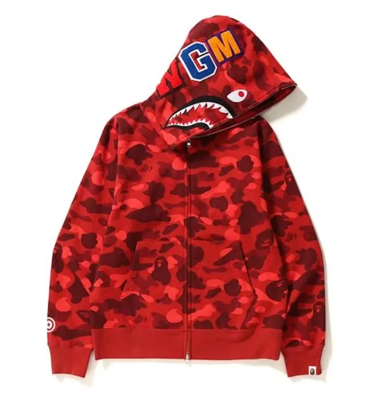 BAPE Red Color Camo Shark Hoodie with Full Zip