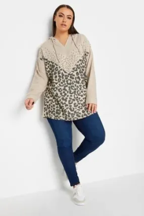 Beige Brown Leopard Print Stud Hoodie - Shop the Curve Collection at YOURS