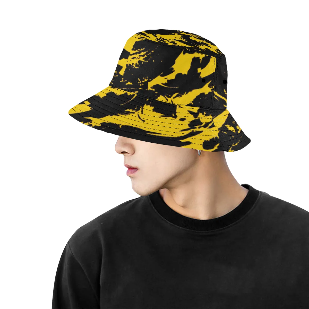 Black and Yellow Paint Splatter Bucket Hat - Google SEO friendly version: Yellow and Black Paint Splatter Bucket Hat