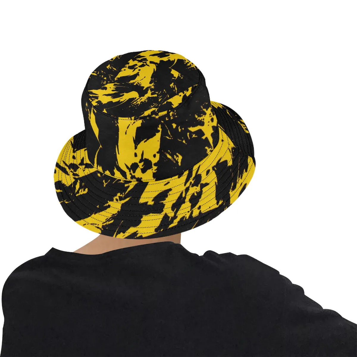 Black and Yellow Paint Splatter Bucket Hat - Google SEO friendly version: Yellow and Black Paint Splatter Bucket Hat