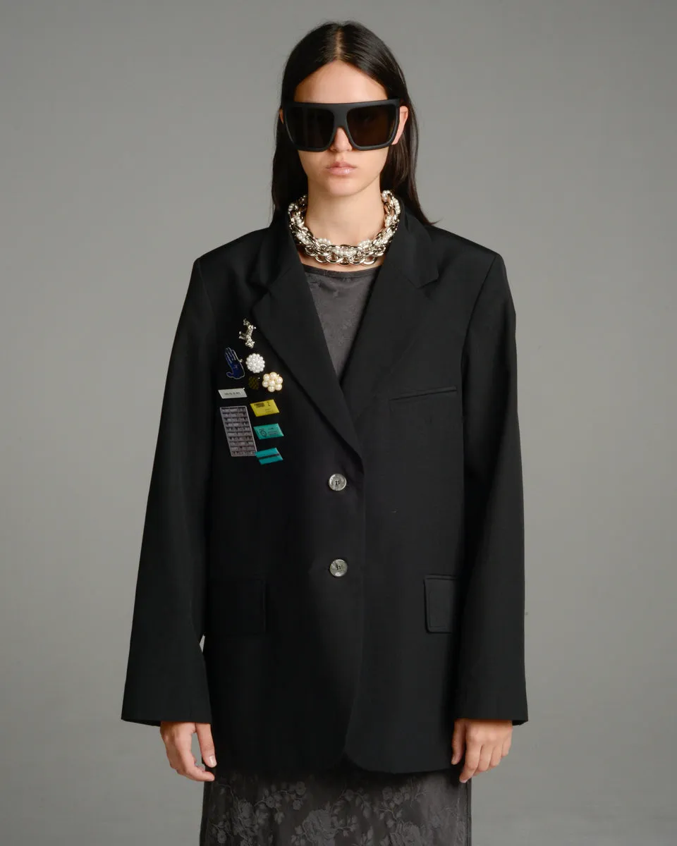 Black Dry Poly Oversized Blazer