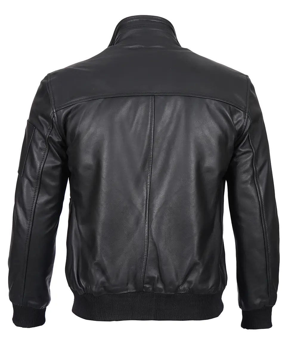 Black Real Cowhide Leather Bomber Jacket Men's