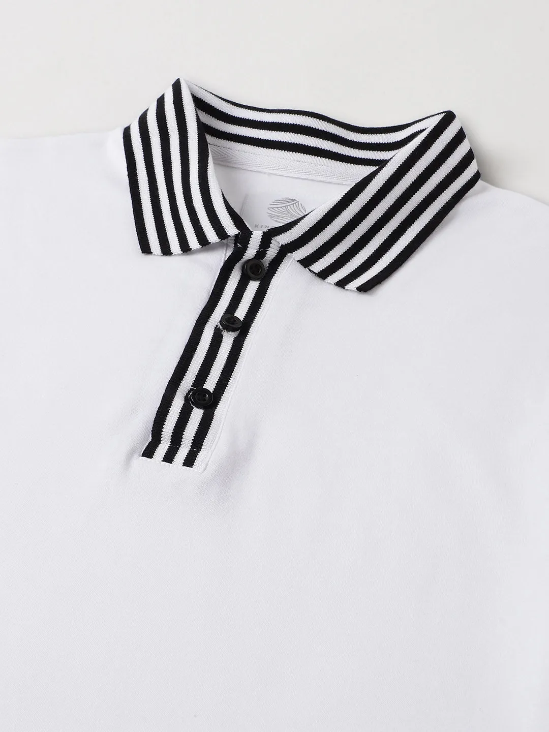 Black Striped Collar White Polo - Piano