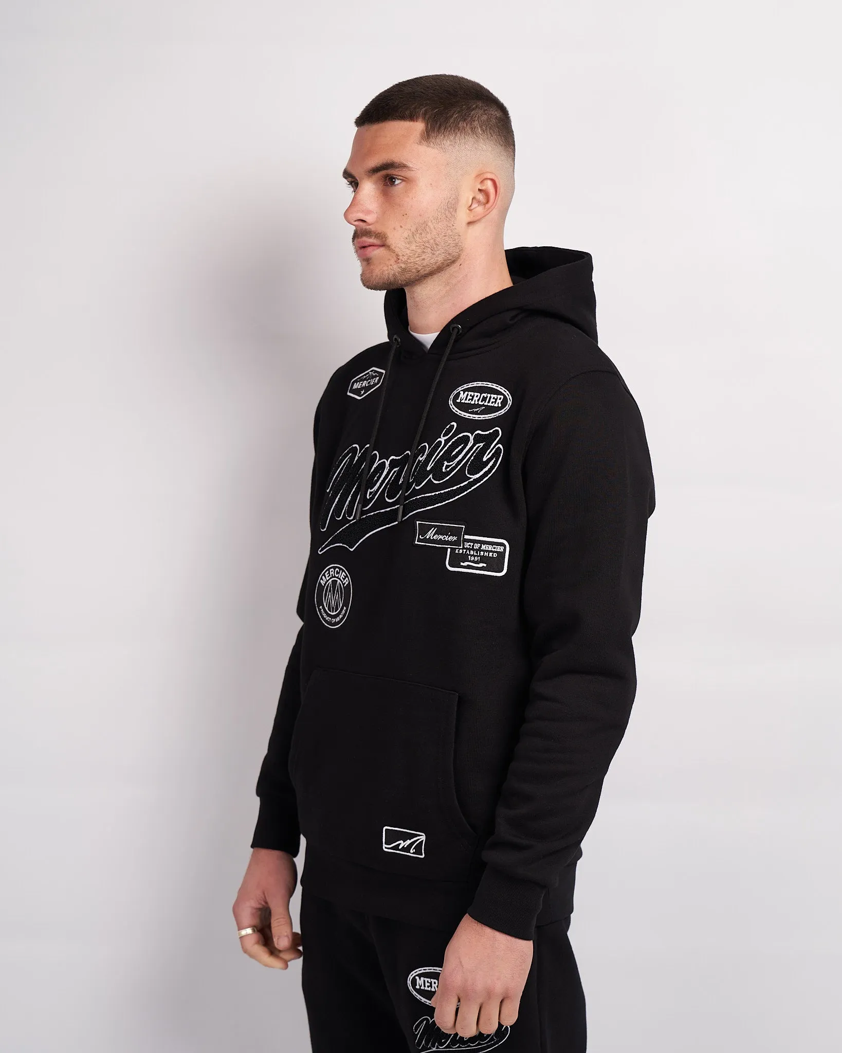 Black White Teams Badge Hoodie