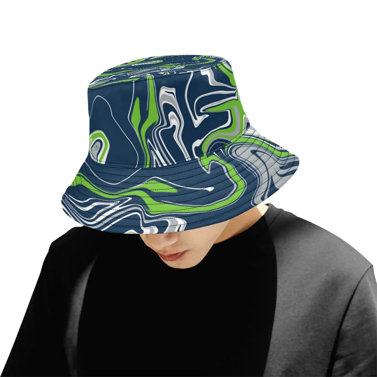 Blue Green Grey White Bucket Hat