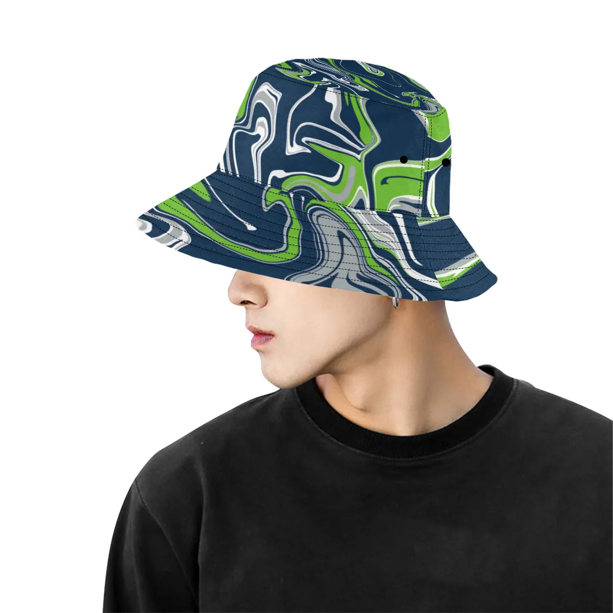 Blue Green Grey White Bucket Hat