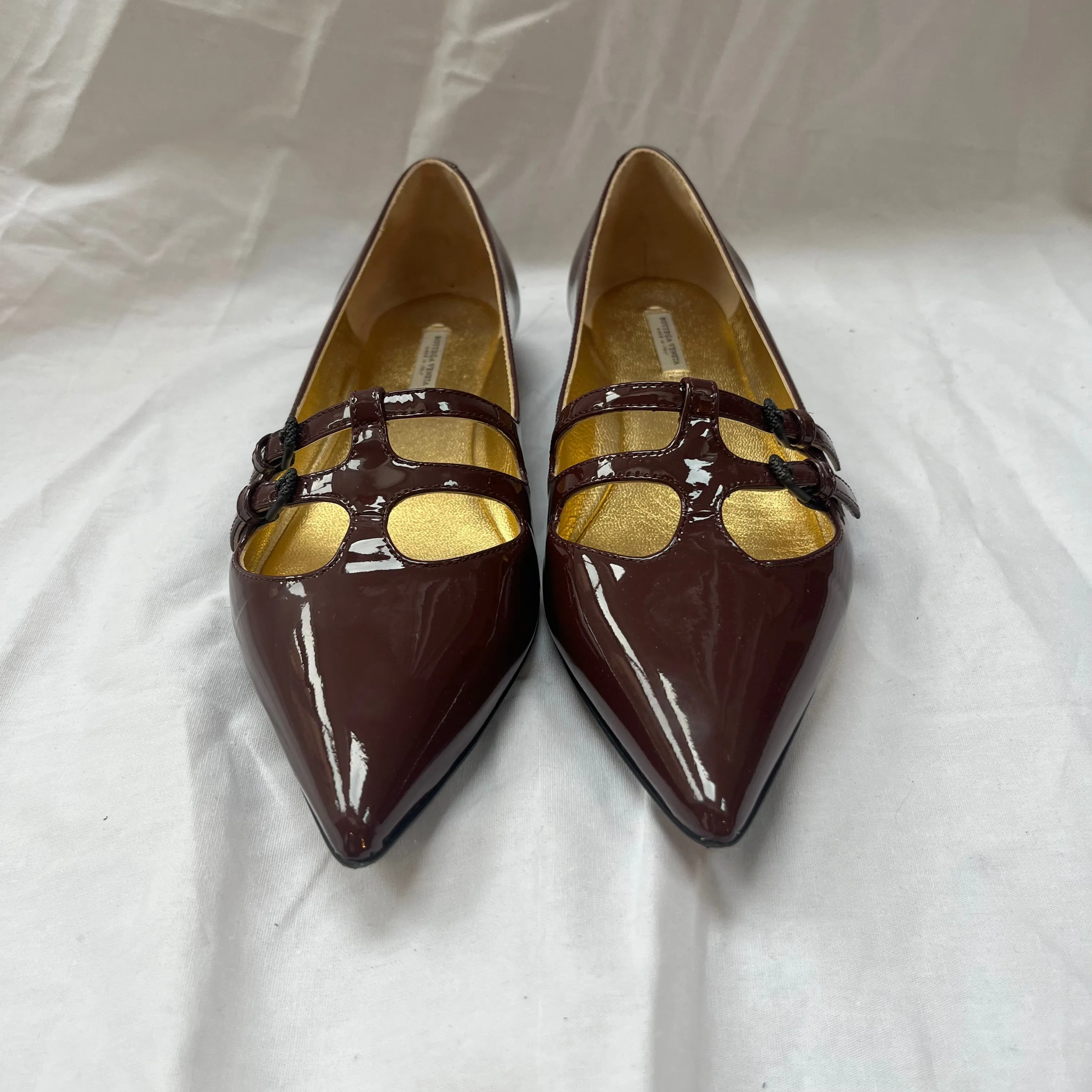 Bottega Veneta Mulberry Patent Pointed Flats 37 - Buy Online