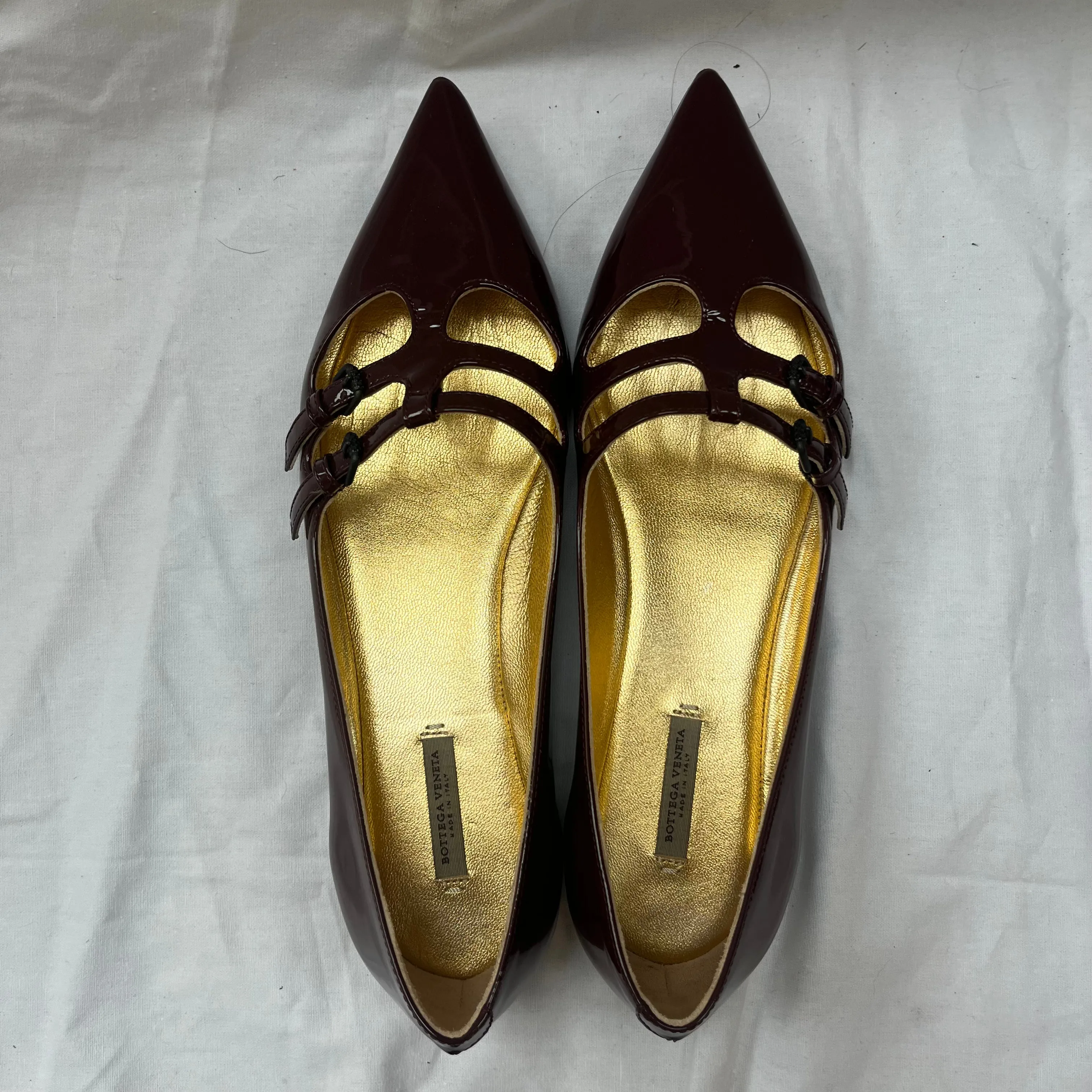 Bottega Veneta Mulberry Patent Pointed Flats 37 - Buy Online