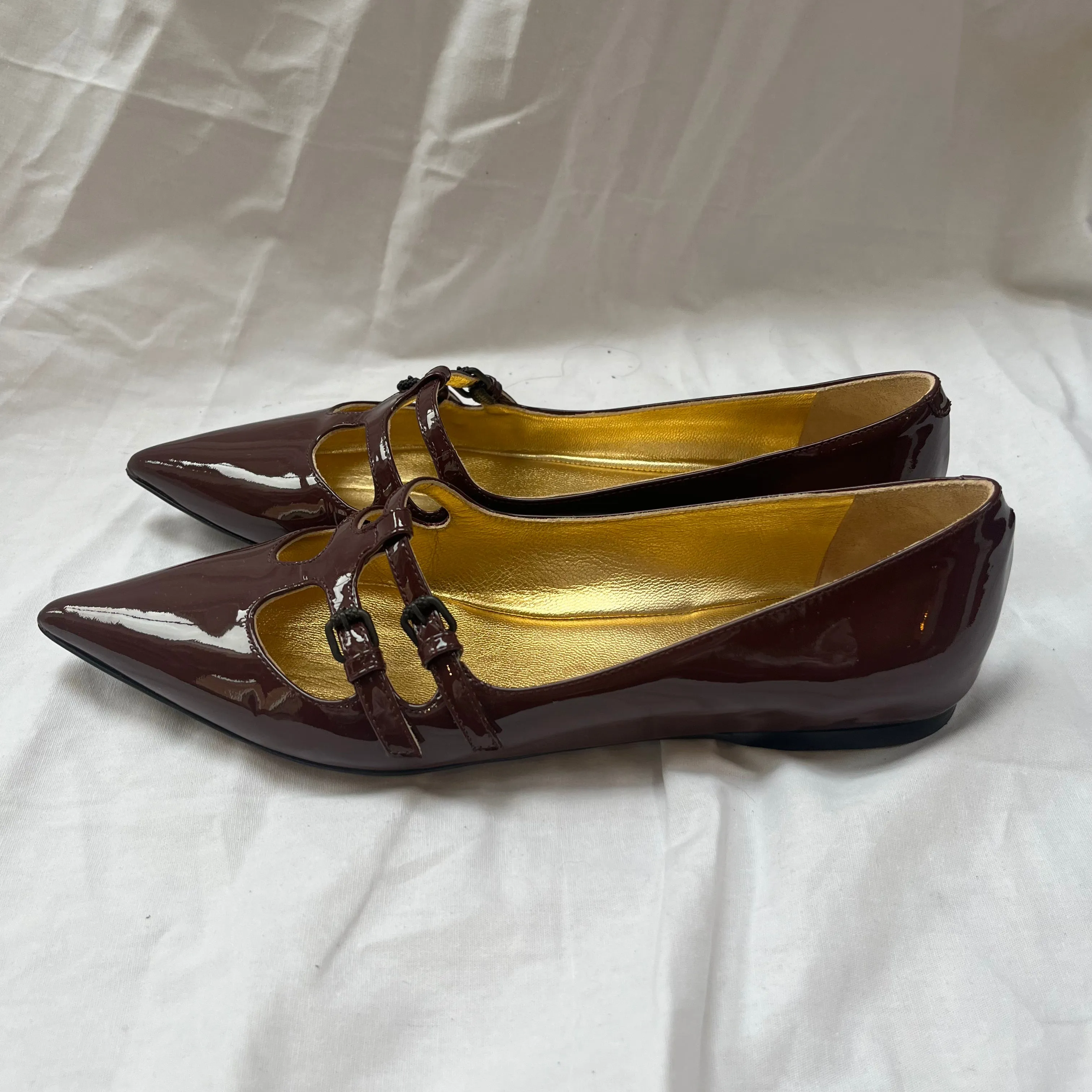 Bottega Veneta Mulberry Patent Pointed Flats 37 - Buy Online