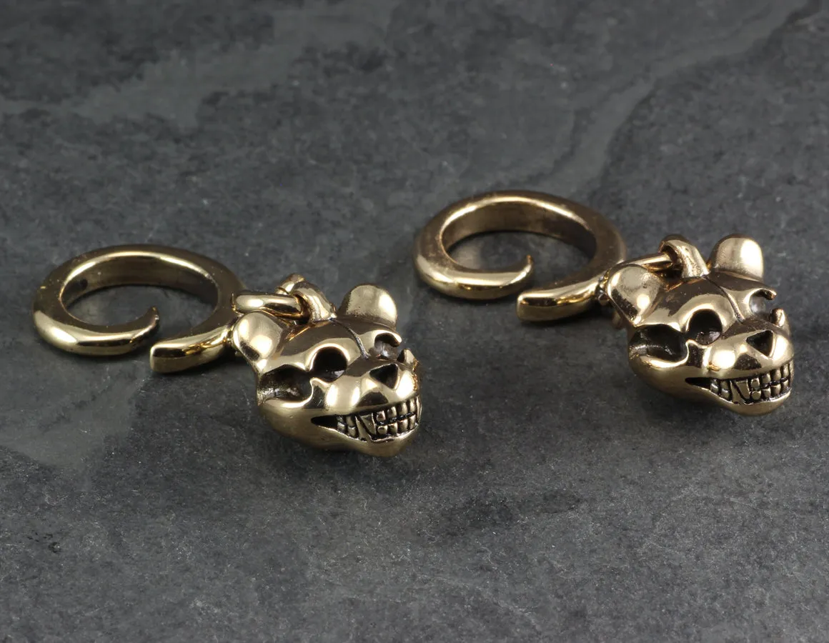 Bronze Spiral Earrings - Teddy Bear Skull Design