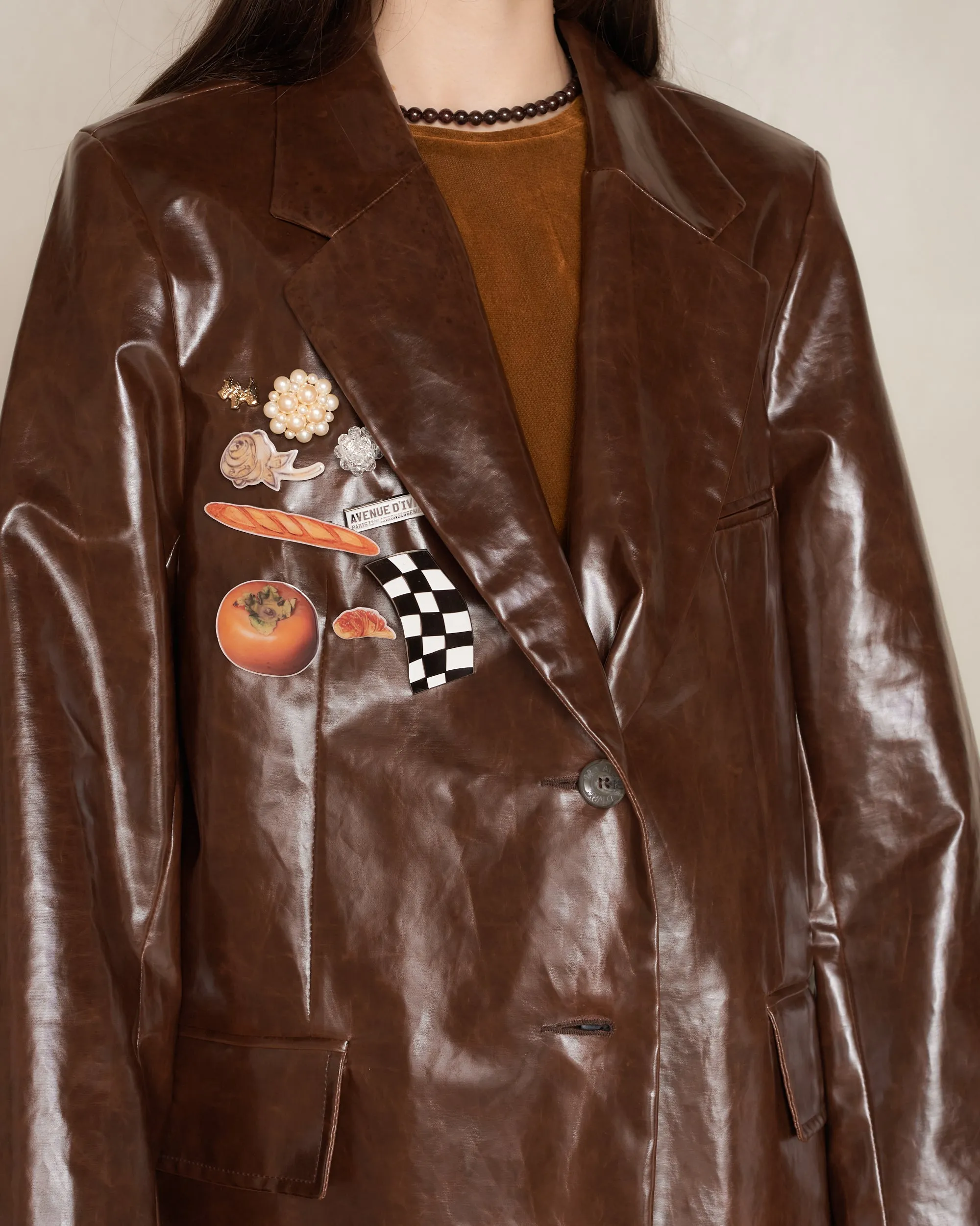 Brown Oversized Coated Cotton Blazer