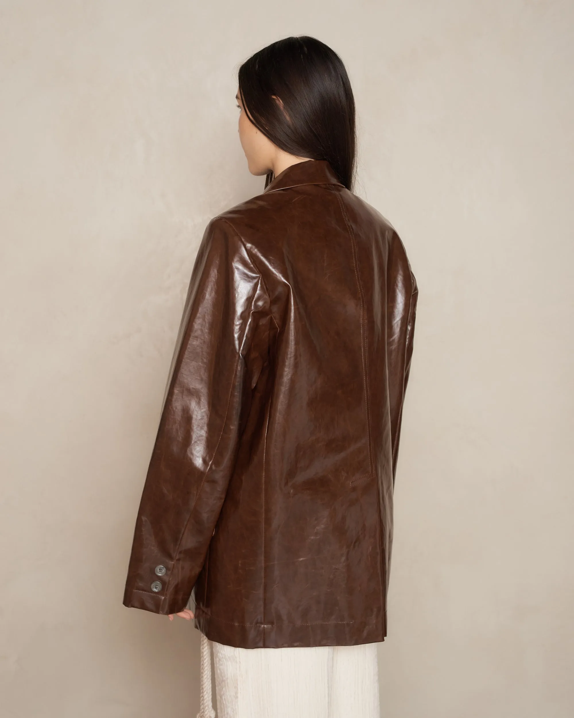 Brown Oversized Coated Cotton Blazer