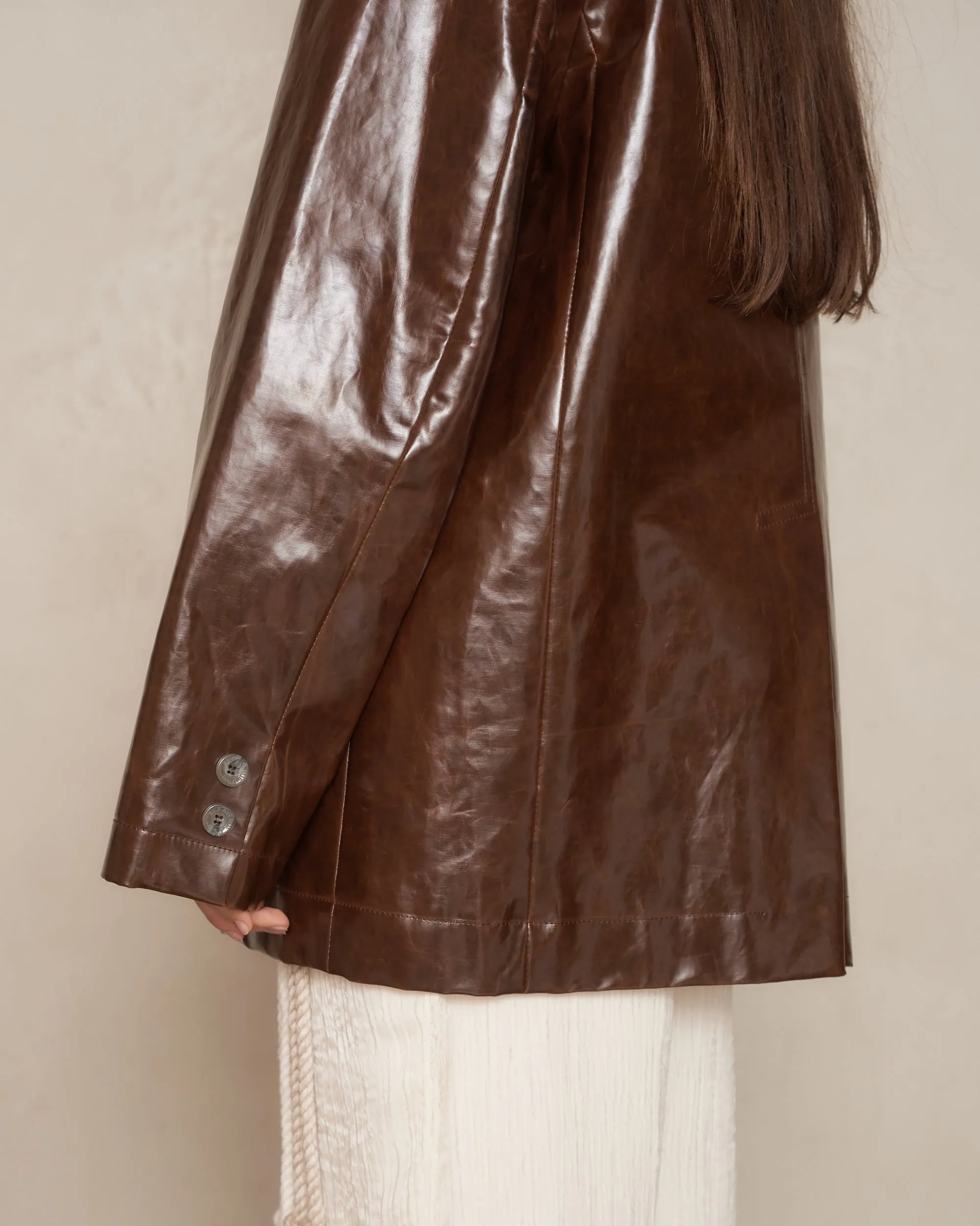 Brown Oversized Coated Cotton Blazer