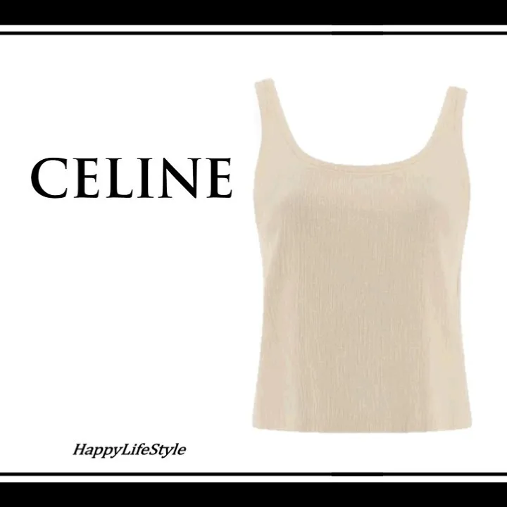 CELINE | Silk Rib Crew Neck Tanks & Camisoles with Plain Design