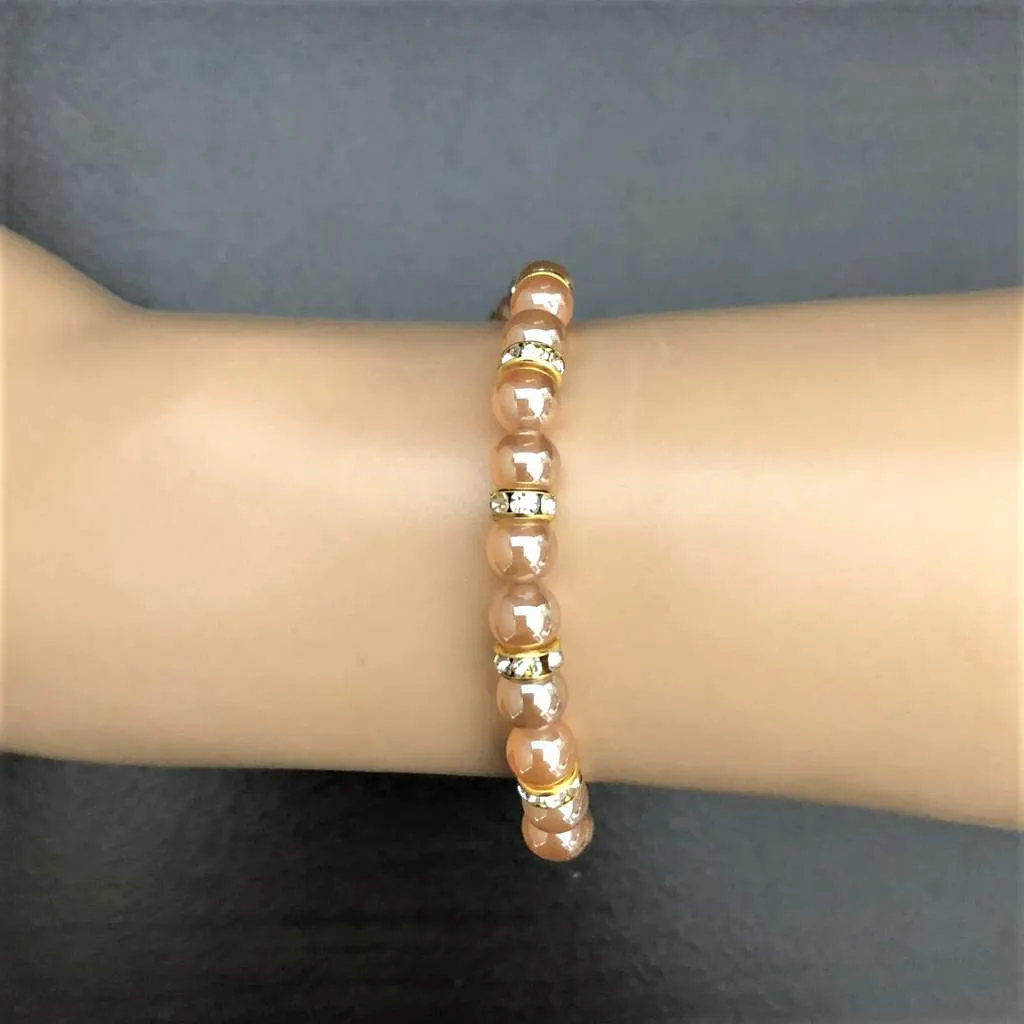 Champagne Glass and Crystal Beaded Stretch Bracelet - Buy Now!