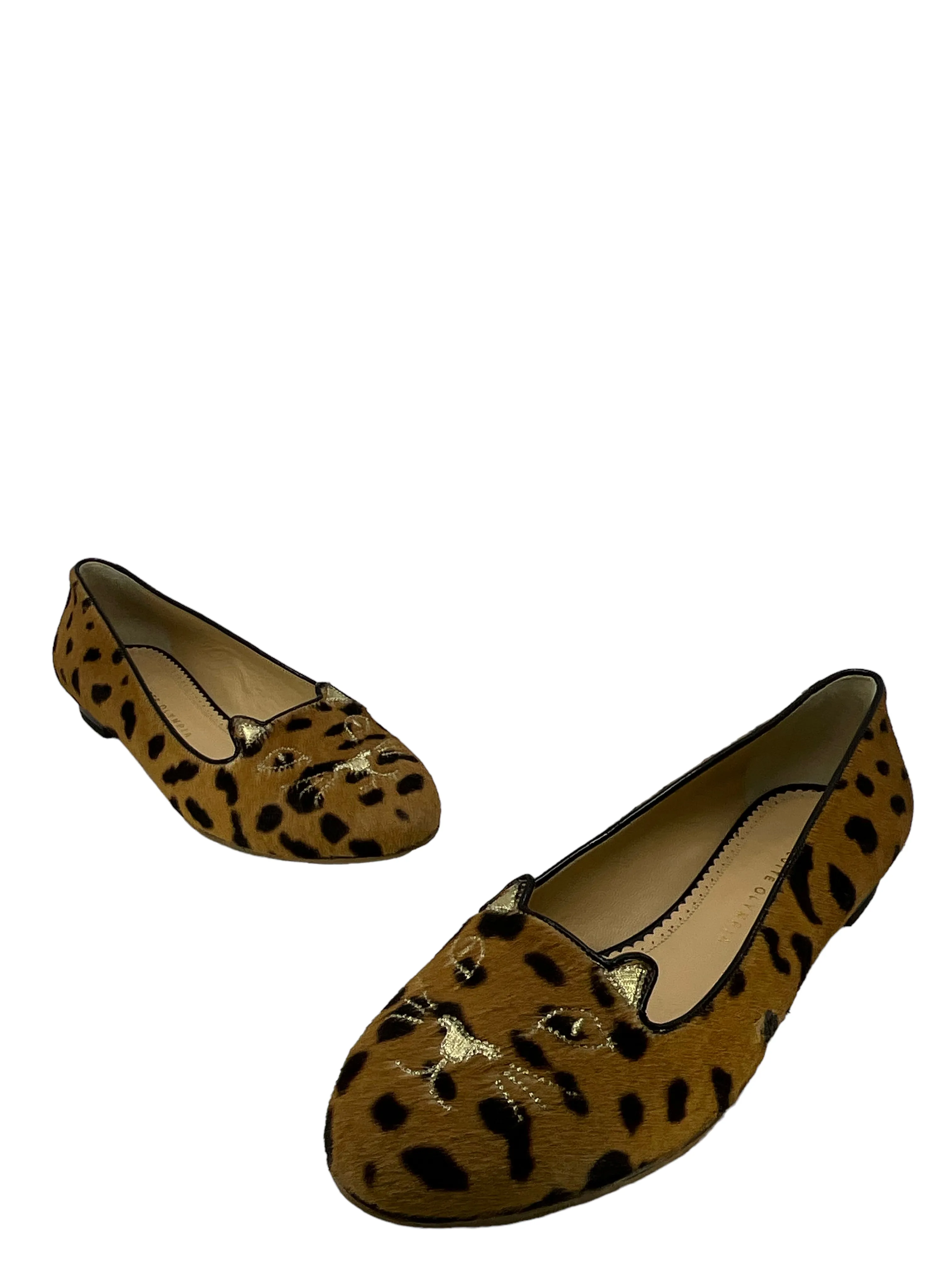 Charlotte Olympia Leopard Print Kitty Cat Flats Size 11