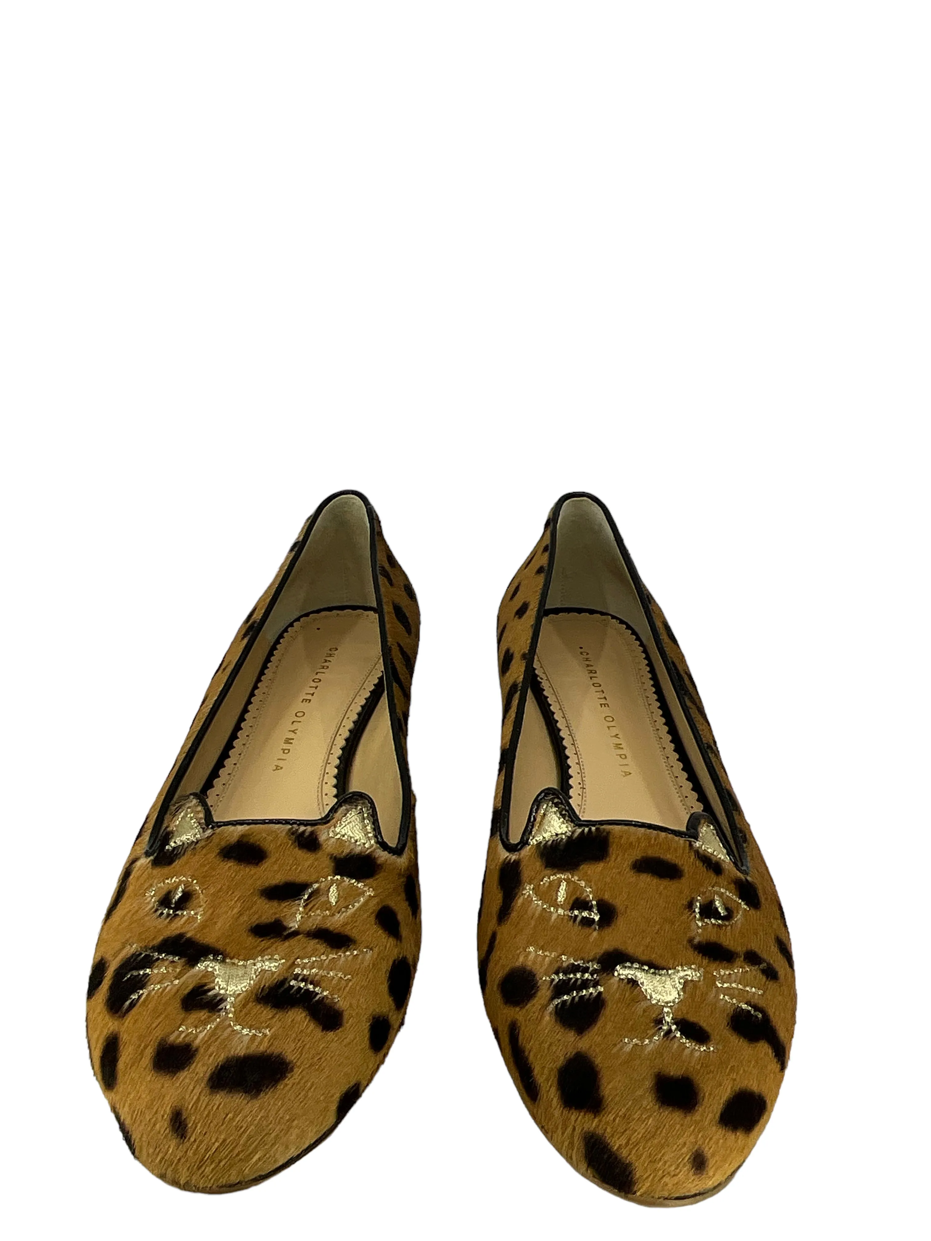 Charlotte Olympia Leopard Print Kitty Cat Flats Size 11