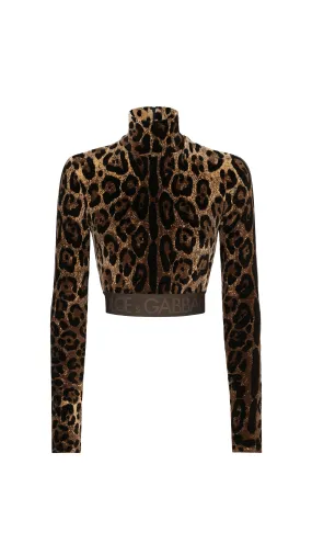 Chenille Leopard Print Turtle-neck Top