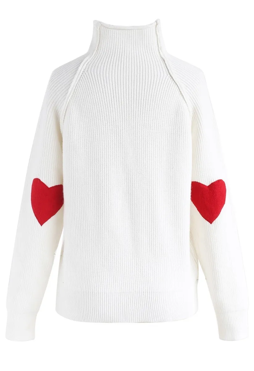 Chicwish Heart Rib High-Neck V-neck & Crewneck