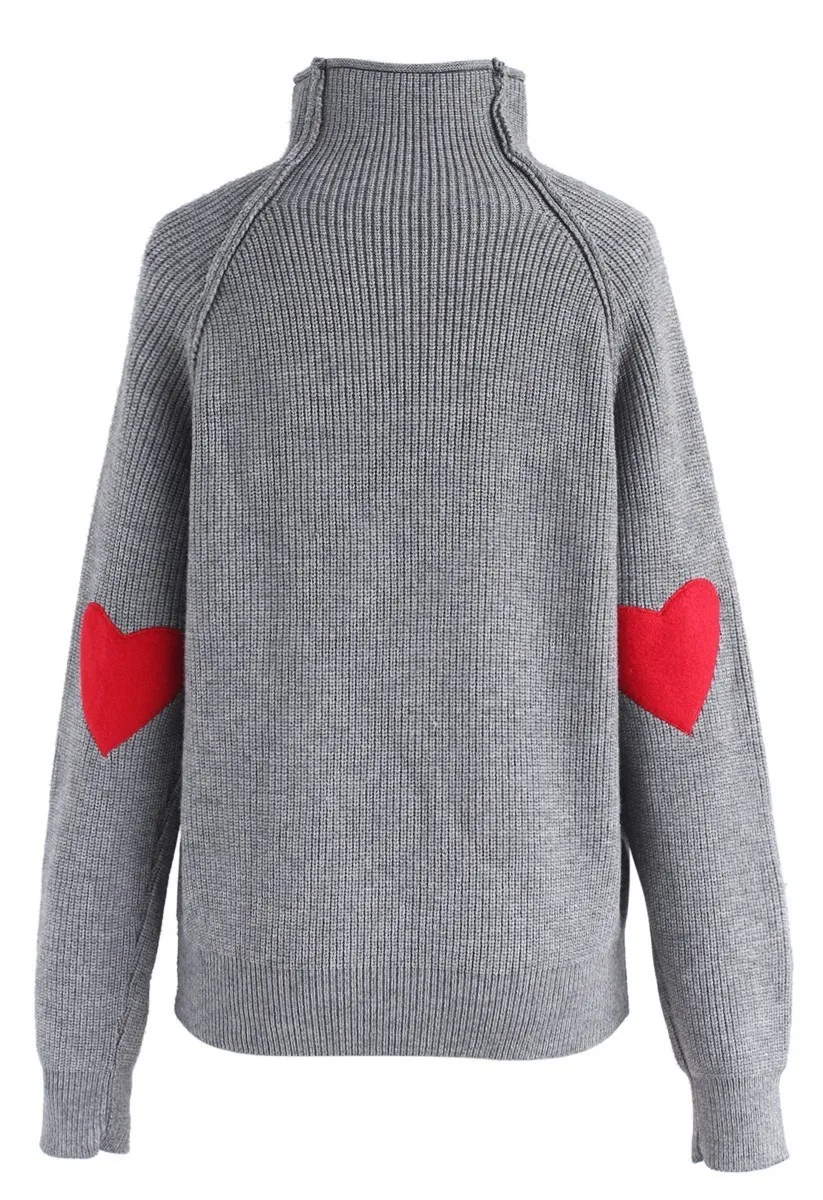 Chicwish Heart Rib High-Neck V-neck & Crewneck