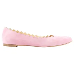 Chloe Pink Suede Leather Scalloped Edge Lauren Ballet Flats - Size 37