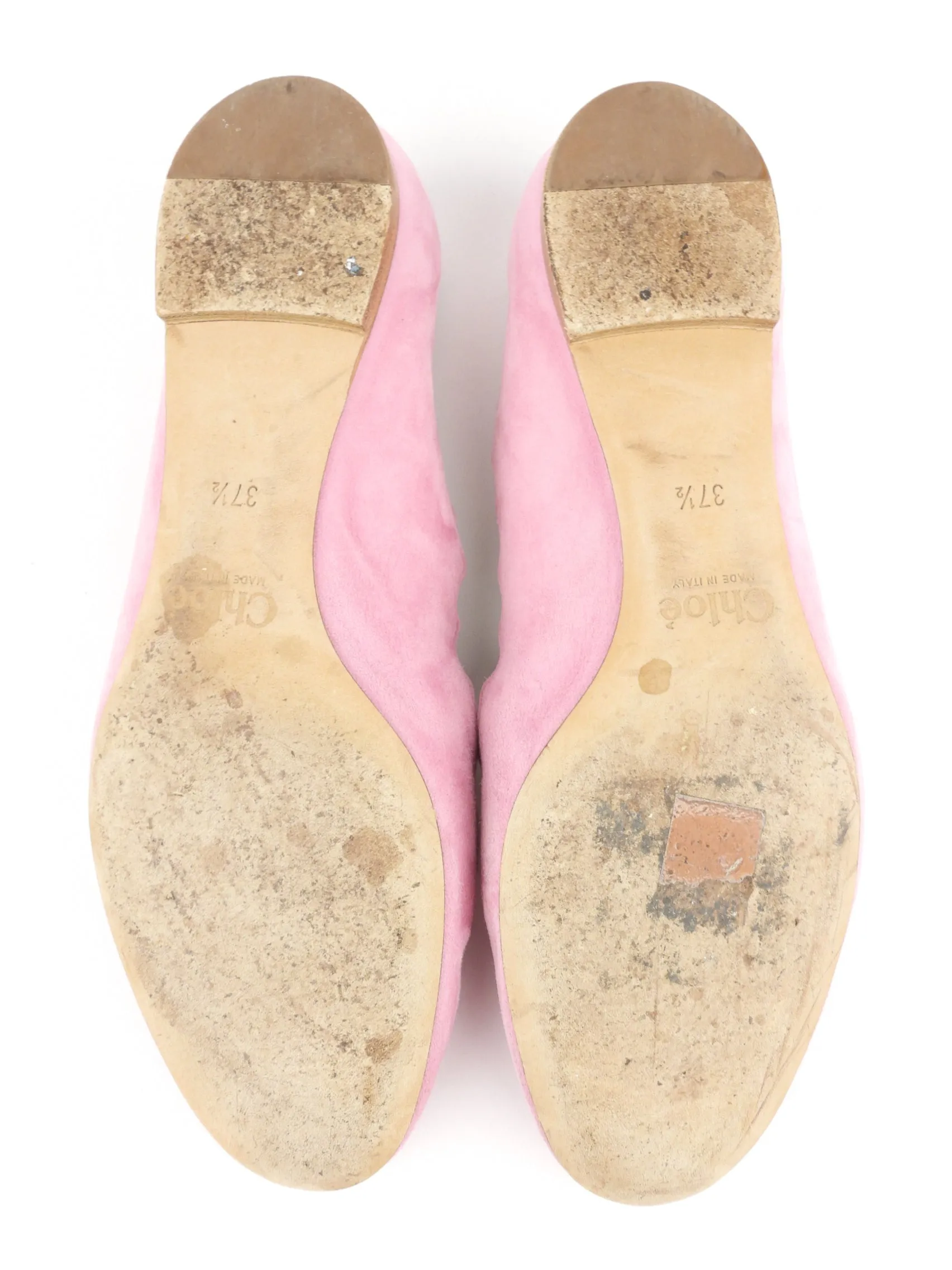 Chloe Pink Suede Leather Scalloped Edge Lauren Ballet Flats - Size 37