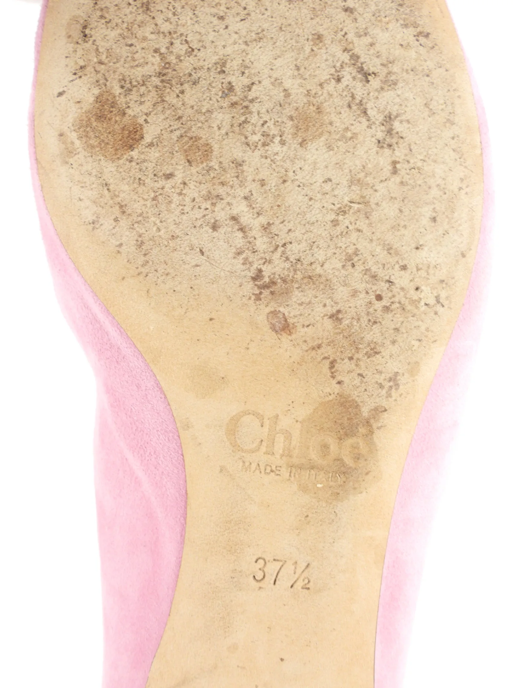 Chloe Pink Suede Leather Scalloped Edge Lauren Ballet Flats - Size 37